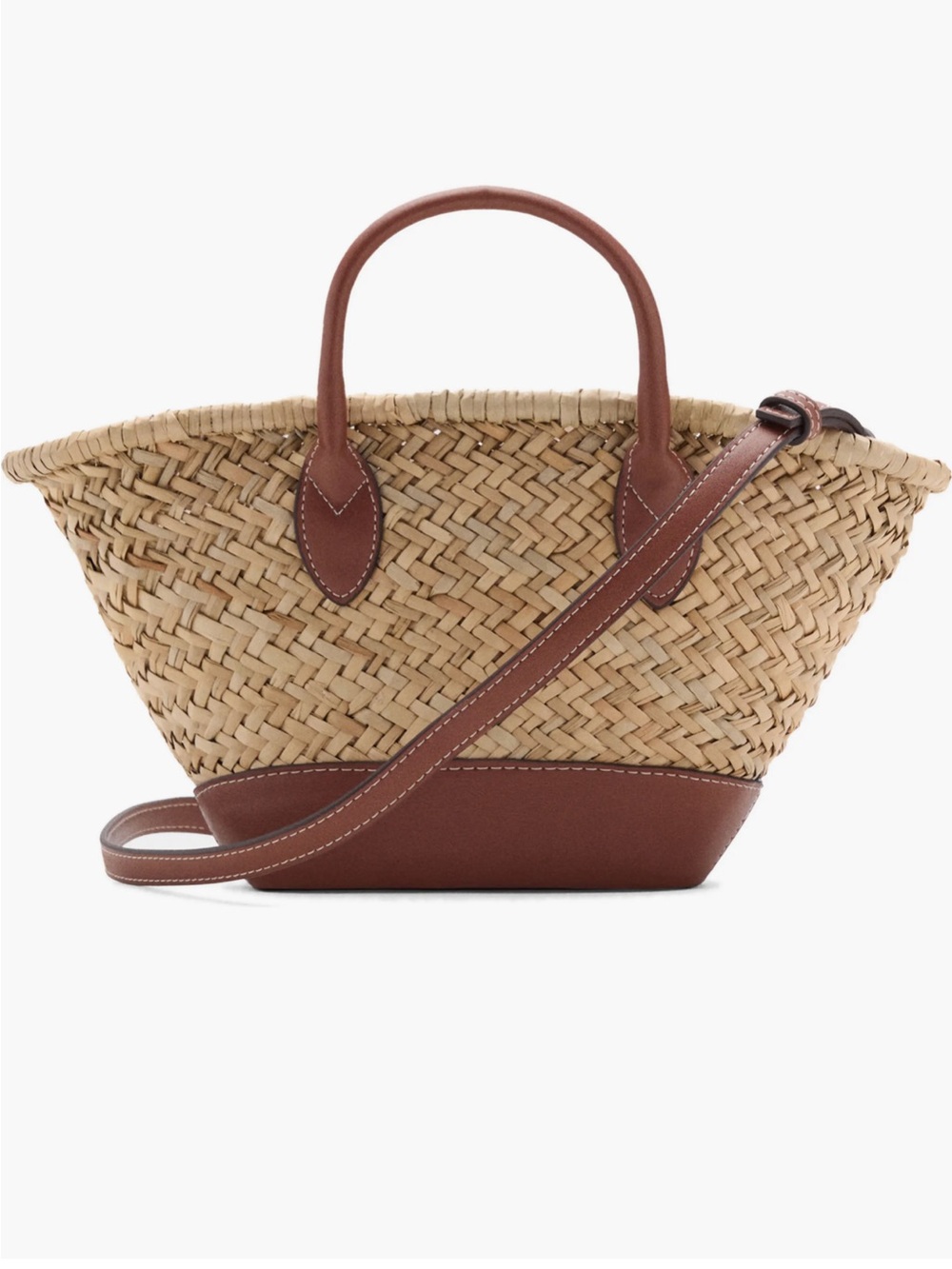Woven Straw Tote with Brown Leather Trim - Picture 1 of 10